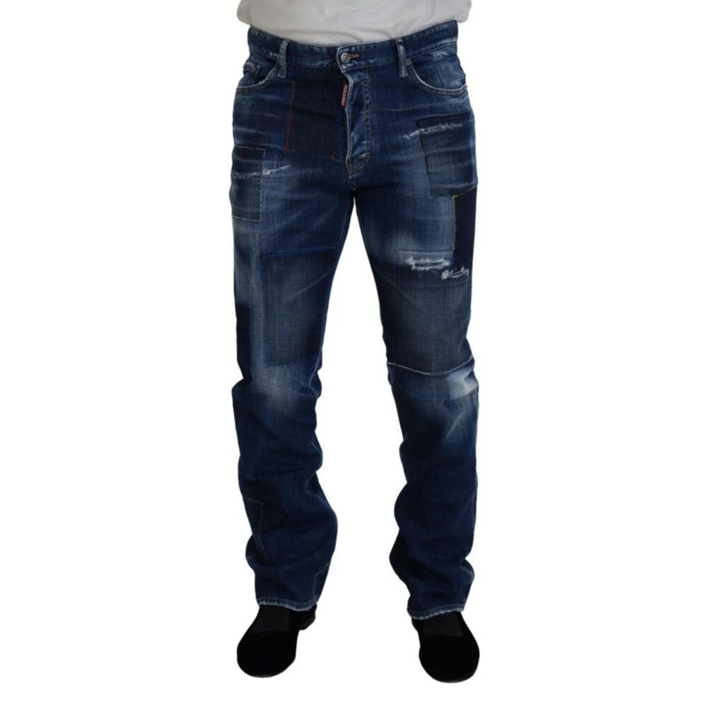 Dsquared² Blue Washed Patchwork Straight Fit Denim Men's Jeans (Pre-Owned) - Picture 1 of 4